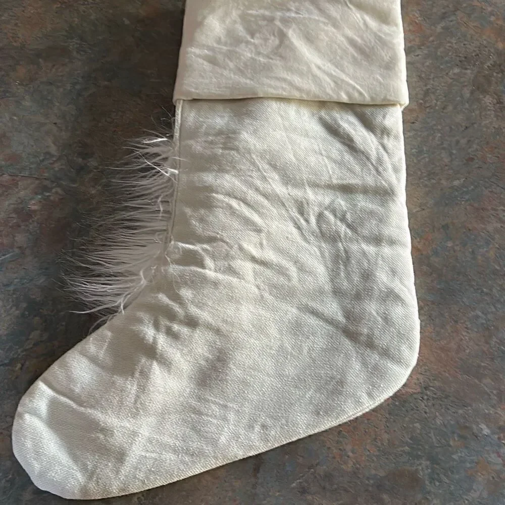 Pottery barn Woodland White Squirrel Christmas Stocking Sequins Faux Fur